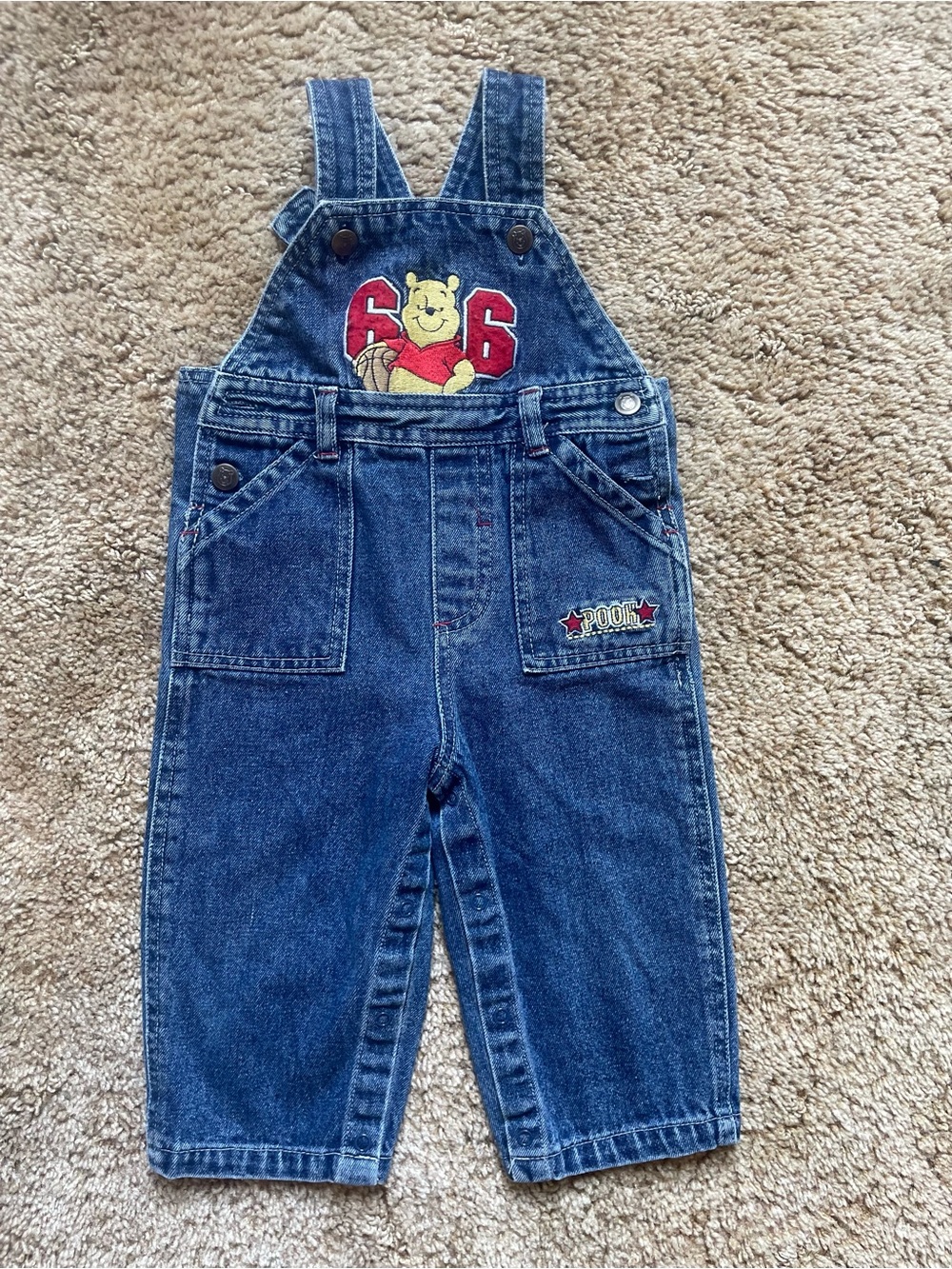 VINTAGE Disney Winnie the Pooh Denim Overalls Toddler Size 12M 90s Collector